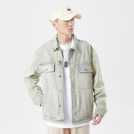 Men's Denim Jacket Casual Versatile Trendy Brand European and American Street Loose Clothing Retro Style Personalized Jacket Men's Light Color