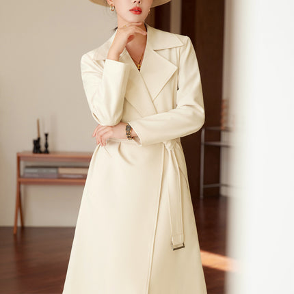 British Style creamy-white Coat Coat Women's High-end Spring and Autumn 2023 New Fashionable All-match Long Suit Coat