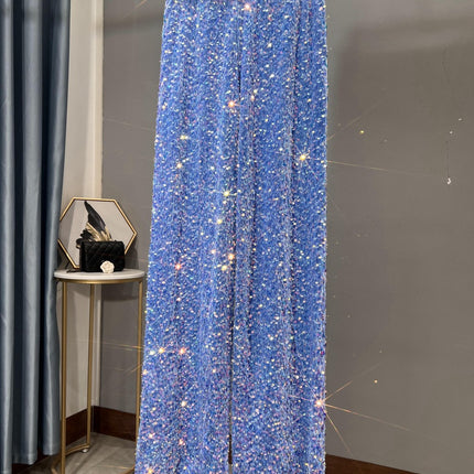 Autumn and Winter New Korean Velvet Sequin Wide Leg Pants Long Dose Slimming Mop Pants Shiny Casual Straight Pants for Women
