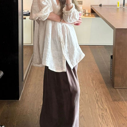 Eae Custom-Dyed Brown Coffee-Colored Cupro Silk Pleated Design, Elegant and Skin-Friendly, with a Draping Effect, Straight Long Skirt