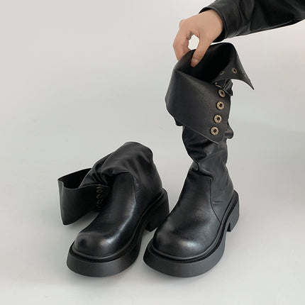Maillard Brown Long Boots for Women 2025 New Spring and Autum Thick-Soled Retro High Knight Boots Pile Boots