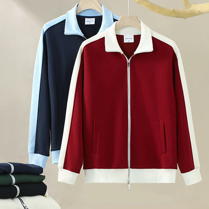 wine red 380g blockbuster fashion brand zipper cardigan coat autumn and winter color matching long sleeve solid color basic stand collar sweater men