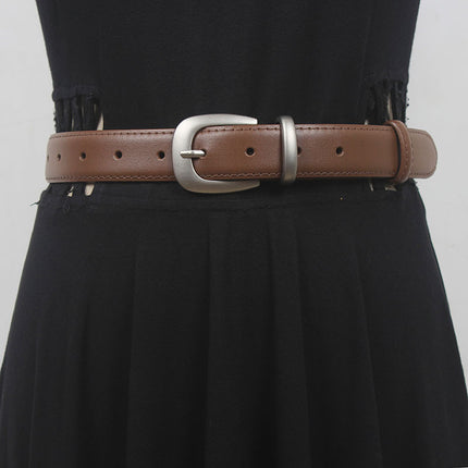 French simple all-match Belt Women's distressed silver buckle two-layer cowhide belt with mop pants jeans shorts New