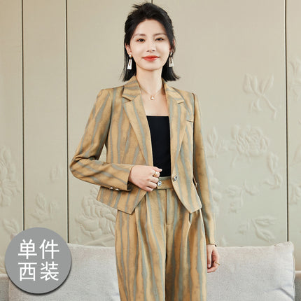 Khaki Suit Women's 2024 Autumn and Winter Fashion Green Business Wear European and American Casual Wide Long Two-Piece Suit