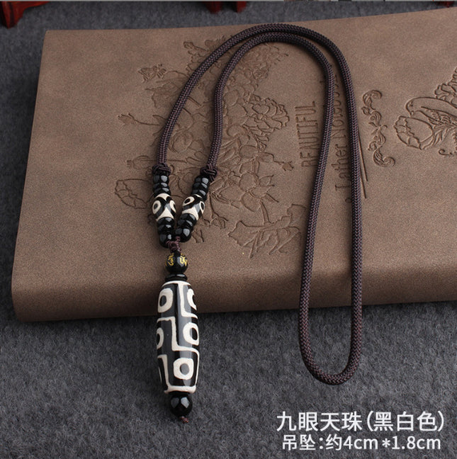 Natural Xizang Qibao Laojiu Eye Agate Tianzhu Wool Chain Chalcedony Necklace Pendant Live Supply Rope suit