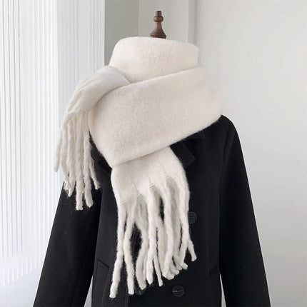 New Solid Color Mahair Scarf for Couple Winter Warm Thickened Korean-style All-match Student Long Girl Scarf