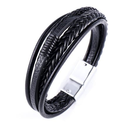 2020 new jewelry cowhide rope woven leather men's bracelet high-grade alloy magnetic buckle leather bracelet cross-border hot sale