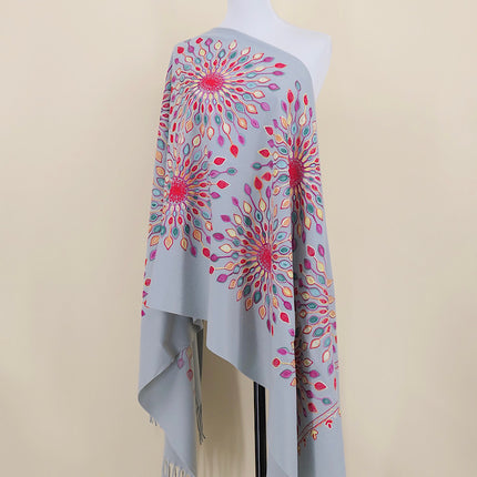Foreign Trade Imitation Cashmere Sunflower Sunflower Embroidered Flower Scarf Shawl Holiday Ethnic Style Travel Cloak 350g