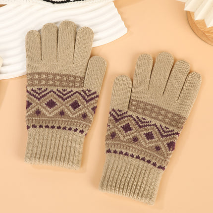 Five-Finger Jacquard Gloves Jacquard Touch Screen Unisex Five-Finger Cycling Imitation Cashmere Thickened Winter Warm Gloves