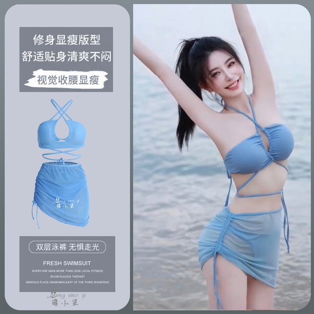 2025 Swimsuit Women's Split Bikini Three-Piece Large Size Swimsuit Hot Spring Korean Cut Out Beach Sexy Swimsuit