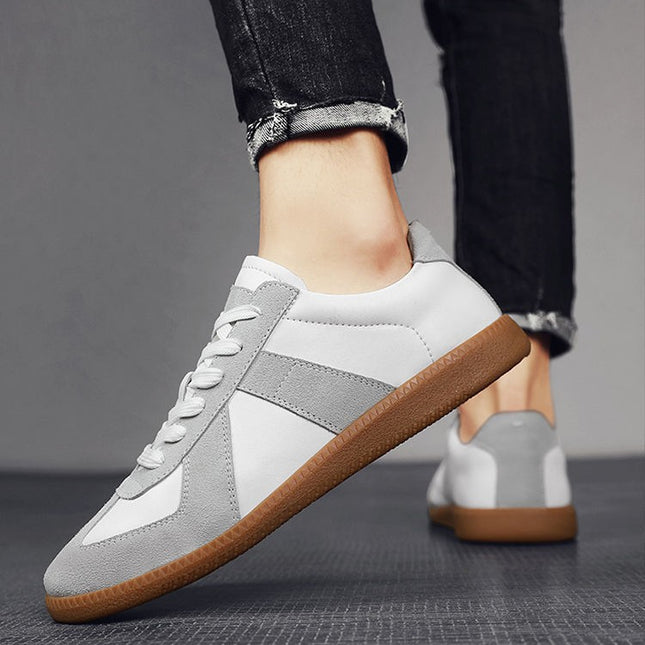 Men's Shoes, New Spring and Autumn German Training Shoes, Men's Casual Versatile Running Shoes, Breathable Sports Shoes, Leather Panel Shoes, White Shoes