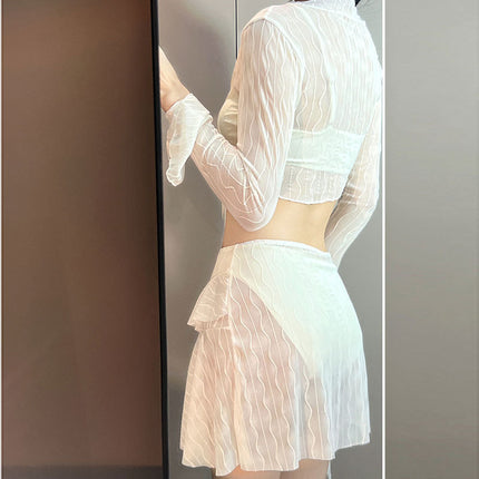 Pure Desire Hot Girl Sexy Bikini Swimsuit Women's Four-Piece Split Long Sleeve Conservative Skirt Style Slimming Hot Spring Wear