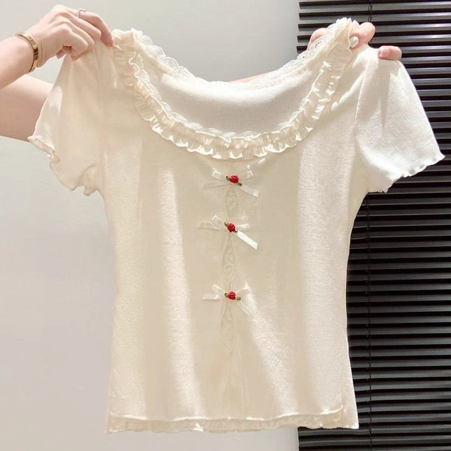 Short-Sleeve T-Shirt for Women, Summer, Beautiful and Stylish Design, Unique and Eye-Catching, Ruffled Short Top