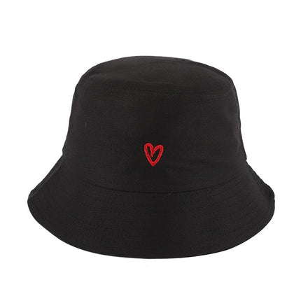 Cross-Border Amazon Love Embroidered Cotton Fisherman Hat for Girls, Outdoor Leisure Sunshade, Personalized Style, Fashionable and Small Face