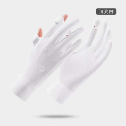 New spring and summer sunscreen gloves breathable thin driving cycling non-slip finger-free touch screen ice silk lengthened gloves wholesale