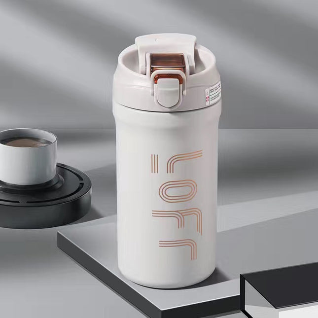 High-value double-drink coffee cup 316 stainless steel outdoor portable thermos cup for boys and girls large-capacity straw cup