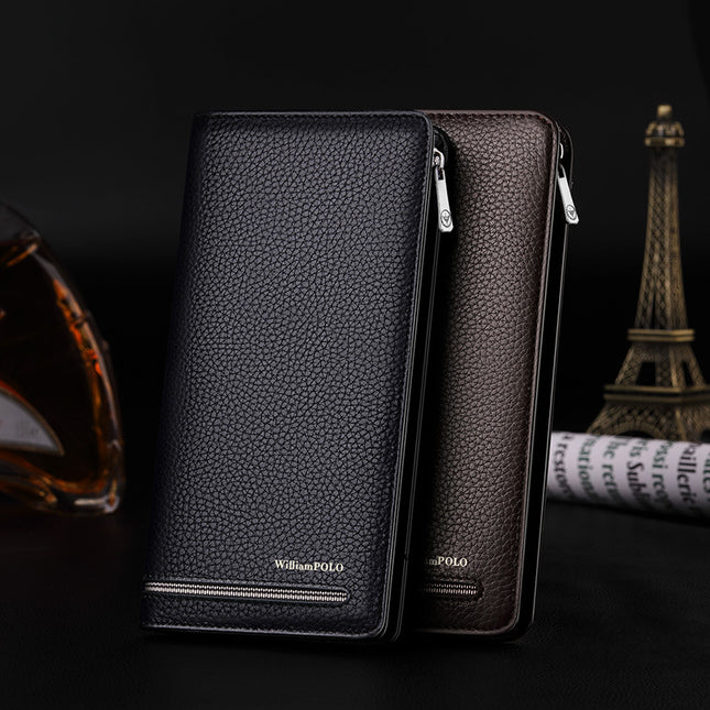 King Paul Card Holder Men's Long Genuine Leather Anti-theft Brush Multi-Card Holder Wallet Large Capacity Card Holder Card Holder for Men