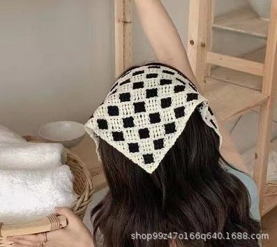 Hot Girl Internet Celebrant Photo Flower French Style Triangle Scarf Headscarf Women's Cute Knitted Hair Band Silk Scarf High-grade Headwear Summer