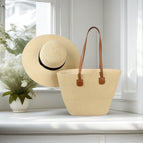Beige solid color / Hat + bag set