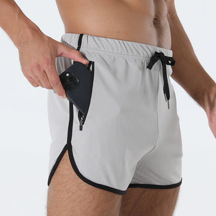 Crazy Muscle Men's Running Three-point Shorts Fitness Quick-drying Workout Zipper Pocket Bird-eye Shorts Cross-border Large Size