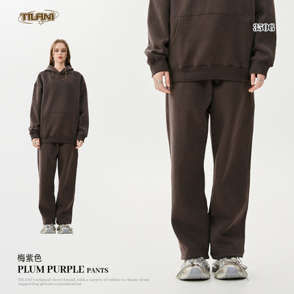 Tilani Men's Clothing 2026 Spring and Autumn Solid Color Basic Sports Suit American Style Trendy Brand Fleece-Lined Thickened Sweatshirt and Sweatpants