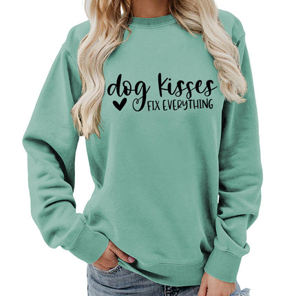 Foreign trade supply dog kisses printed round neck women's top vests autumn and winter coat casual wide pine Europe