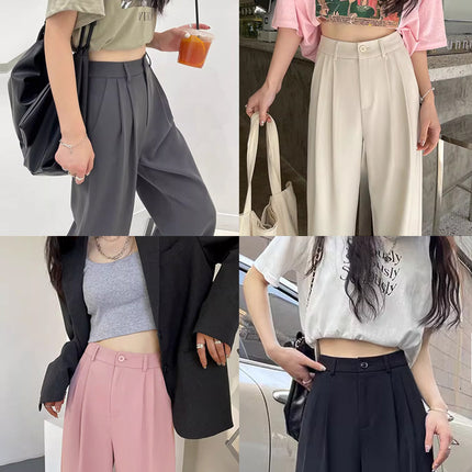 Gray Suit Pants for Women Spring and Summer New High-Waisted Double Pleated Slim Floor-Length Trousers Casual Straight Wide-Leg Pants