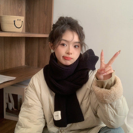 White Scarf Women's Winter Red Wool Thickened Knitted Warm Scarf 2023 New Korean Style All-match High-end Sense