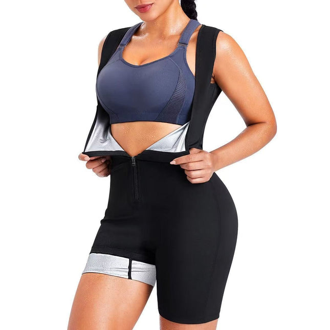 Cross-Border High-End Body Shaping Jumpsuit Short-Sleeved Belt Zipper Design High Elastic Waist and Abdomen Lifting Body Shaping Garment