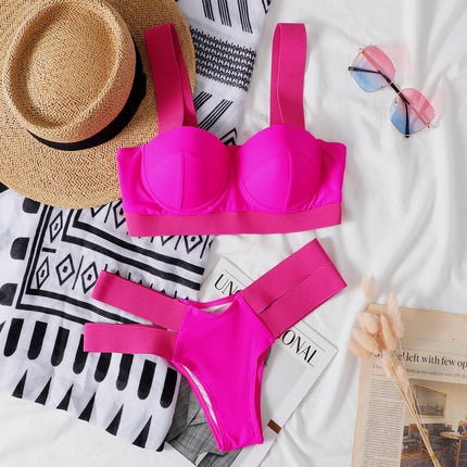 2021 summer new wish Amazon steel belt bikini European and American solid color board with multicolor split bikini