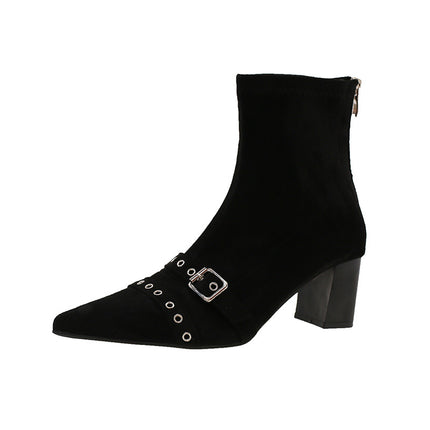 Punk Style Pointed Toe Short Boots Women's Boots 2025 New Spring & Fall Single Boots Rear Zipper Slim Boots Low Heel Ankle Boots