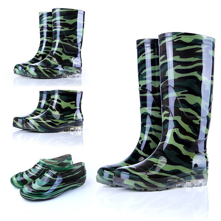 Camouflage rain boots men's high water boots fleece-lined mid-calf waterproof rain boots construction site kitchen rubber shoes short fishing water boots