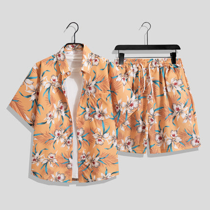 Men's Ins Summer Loose Short-Sleeved Shorts Suit Trendy and Handsome Beach Floral Couple Clothes Hawaiian Style Shirt