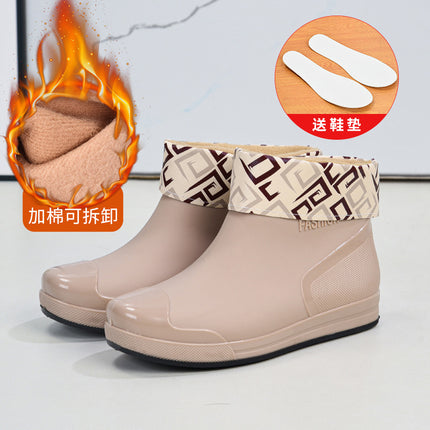 Cross-border hot-selling rain shoes women's short tube outer wear water shoes warm non-slip rain boots waterproof boots rubber shoes overshoes wholesale