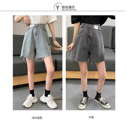 Fat Sister 2025 New Summer Plus Size Women's Loose Wide Leg Straight-Leg High Waist Ripped Five-Point Denim Shorts