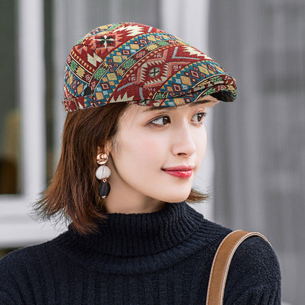 Hat Women British Retro Beret Ethnic Style Distinctive Totem Jacquard Cap Fashion Casual Forward Cap Men
