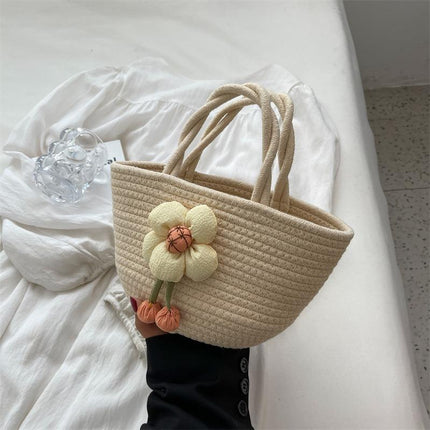 2026 New Style Women's Summer Handbag Woven Tote Bag Cotton Rope Travel Beach Handbag Cross-Border Wholesale
