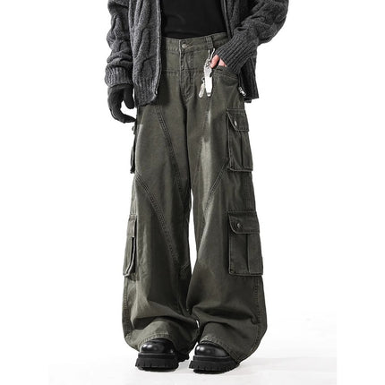 2025 New Washed Deconstructed Workwear Jeans for Men and Women, Retro Multi-Pocket Slim Straight Floor-Length Pants