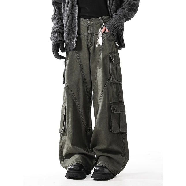 2025 New Washed Deconstructed Workwear Jeans for Men and Women, Retro Multi-Pocket Slim Straight Floor-Length Pants