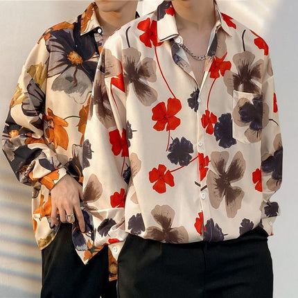 Fairy shirt men's Spring and Autumn fun printed shirt men's long sleeve Hong Kong style loose fashion casual Japanese coat