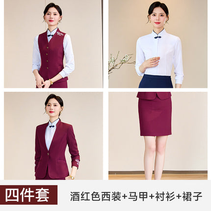 Blue Ladies Professional Suit Vest suit Hotel Front Desk KTV Reception Chinese Restaurant Waiter Work Clothes