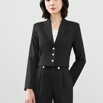 Cross-Border Gray Suit Set for Women, Spring and Autumn Short Style Professional Formal Wear, Hotel Front Desk Long-Sleeve Workwear Blazer