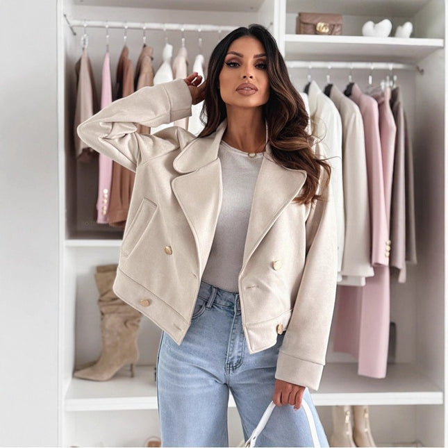 202 Cross-Border European and American Aliexpress Amazon Spring & Fall New Elegant Lapel Button Suit Ball-Shaped Short Jacket