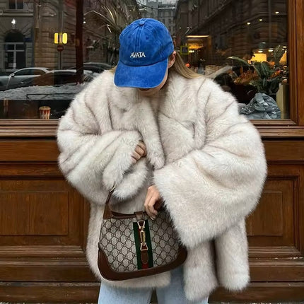 Imitation Fox Fur Grass Coat Imitation Fox Fur Lazy Style Paris Women's Fashion Fur Coat