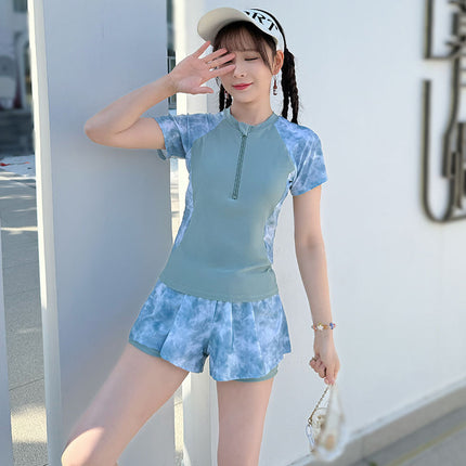 Women's Conservative Two-Piece Swimsuit for Older Children, Popular Student Girl's Flesh-Covering Swimsuit Two-Piece Training Quick-Drying Swimsuit
