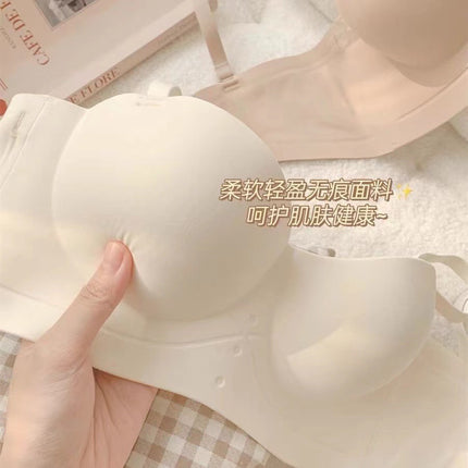 Half-Cup Seamless Strapless Bra with Beautiful Back, Wireless Push-Up Bandeau, Adjustable Sexy Bra with Detachable Shoulder Straps for Women