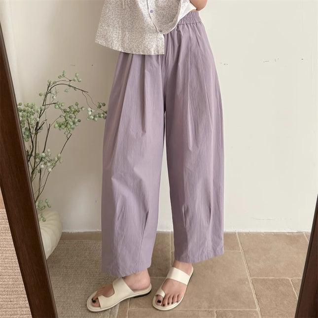 Summer New Popular Japanese-Style Paper Pants for Women, Thin and Loose, Pear-Shaped Body, Petite, Cropped Wide-Leg Pants