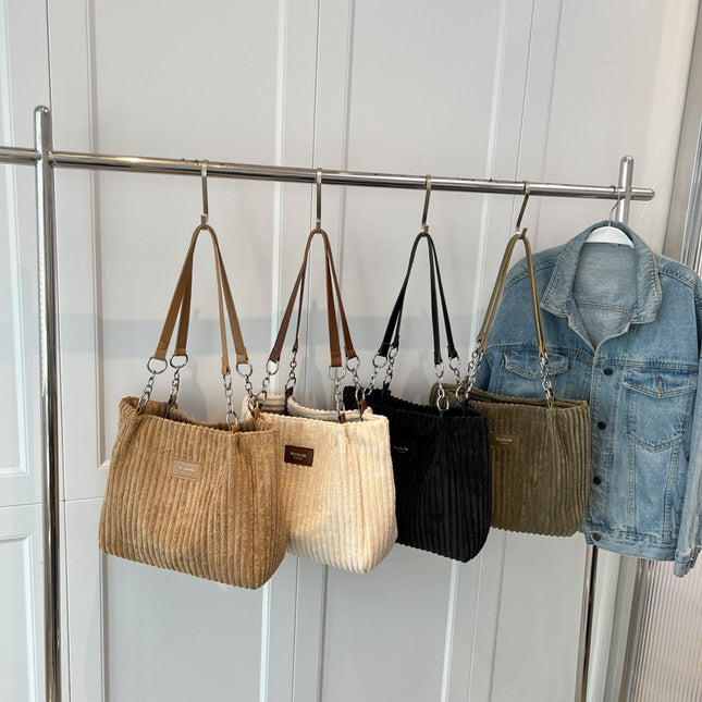 Large-Capacity Corduroy Chain Armpit Bag Tote Bag Women's Bag 2025 New Autum Trendyy Shoulder Commuter Bag