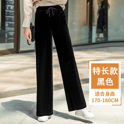 Factory supply generation hair gold velvet wide leg pants women's slim plus size autumn and winter high waist casual draping pants spring