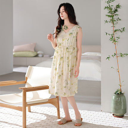 Nightgown for Women Summer Woven Thin Tencel Linen Pajamas 2026 New Large Size Mid-Length Dress Summer Home Wear
